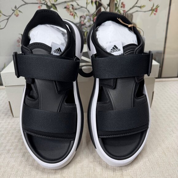 Adidas Mehana Black & White Mens Sandals Size 11 Comfort Stretch Straps - Picture 2 of 7